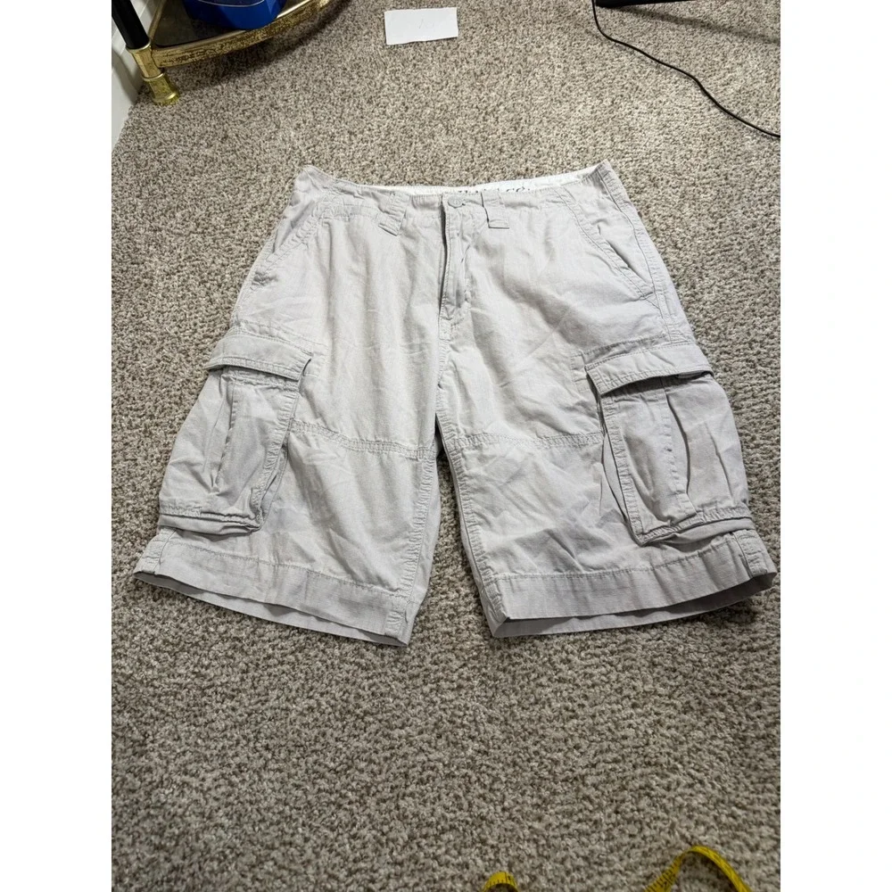 Nautica Jeans Co Mens 31 Cargo Shorts Grey Ripstop Cotton Multi Pocket Utility